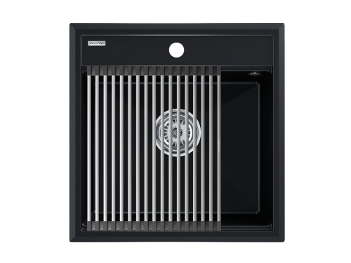 Кухонная мойка + коландер Paulmark PM115051-BLM+R375-BS 50х50 цвет черный